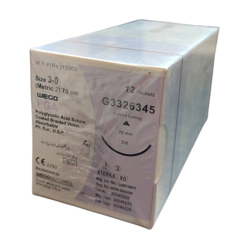 نخ بخیه ویکریل 3.0 کات با سوزن 26 میلی متر و طول نخ 75 سانتی متر وگو